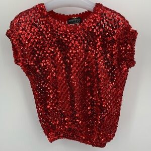 Vintage Sequin Stretch‎ Disco Red Top